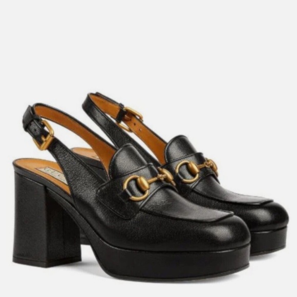 Gucci Women's Horsebit Slingback Platform Block Heel Pumps 39 - Picture 8 of 13
